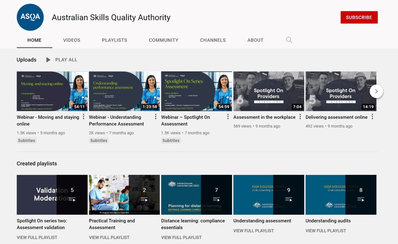 ASQA’s YouTube channel