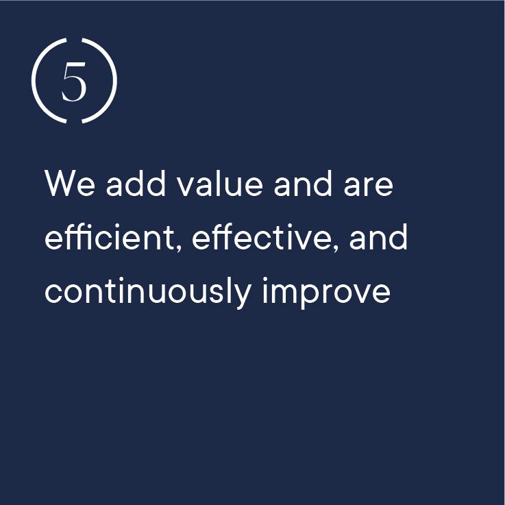 We add value and are efficient, effective, and continuously improve
