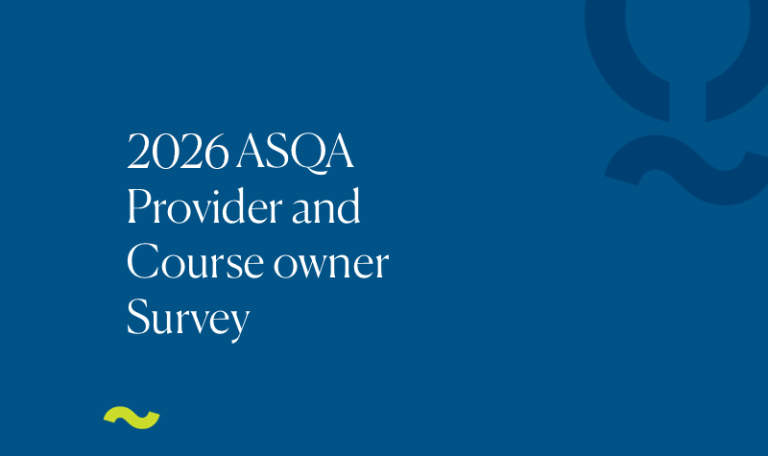 Dark blue graphic with the words '2026 ASQA Provider and Course owner survey' in white text 