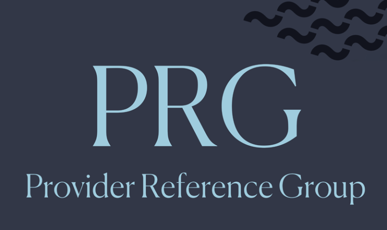 Light blue text on dark background that reads 'PRG Provider Reference Group'.