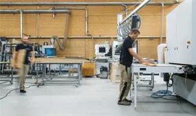 Carpentry students in workroom