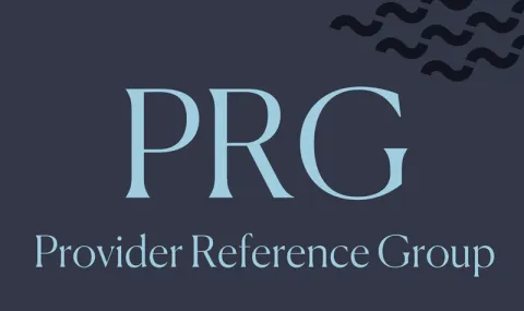 Light blue text on dark background that reads 'PRG Provider Reference Group'.